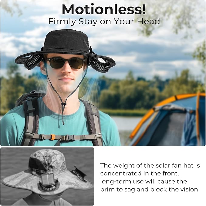 2-in-1 Hands-Free Hat Fan Neck Fan UPF 50+ Wide Brim Sun Hat 16Hrs Running 3-Speed Fishing Essentials for Men Women