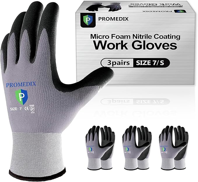 PROMEDIX P Nitrile Coated Work Gloves,MicroFoam Safety Work Gloves Men,Seamless Knit Nylon&spandex Gloves with Grip