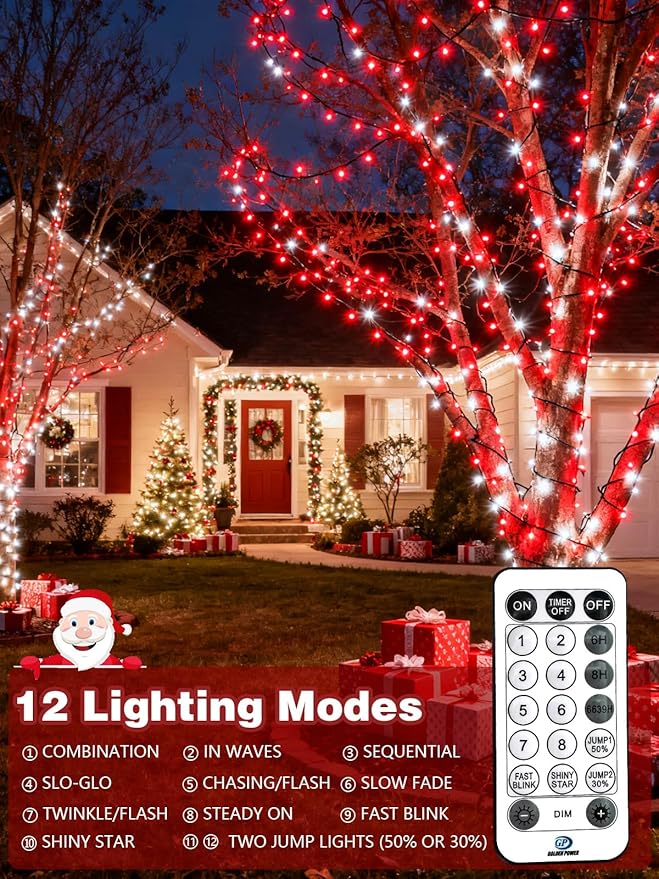 Voice Controlled Christmas Lights with Remote, 99 FT 300 LED String Lights Indoor Outdoor with 12 Modes 3 Timers, Dimmable Twinkle Light Plug in Waterproof for Xmas Tree Party Decor, Red and White