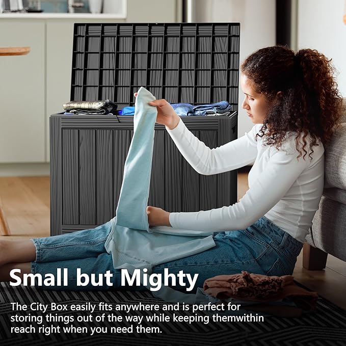 45 Gallon Waterproof Outdoor Storage Box,Resin Deck Box,Lockable Outside Storage Box Container for Patio Furniure,Garden,Tools (45 Gallon,Black)