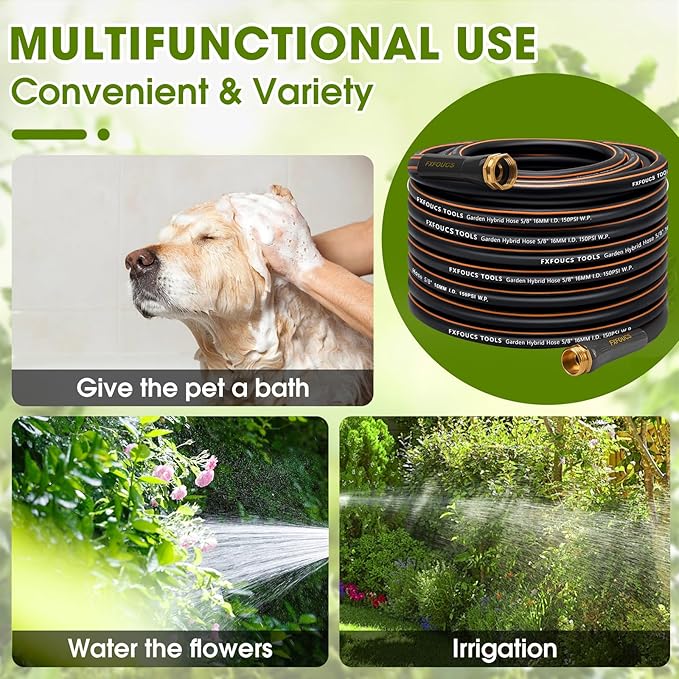 Heavy Duty Garden Hose – 5/8 Inch Flexible, Lightweight Hybrid Hose with 600 PSI Burst Pressure, Swivel Handle, All-Weather Water Hose, Durable Copper Male/Female Fittings (Black, 75FT)