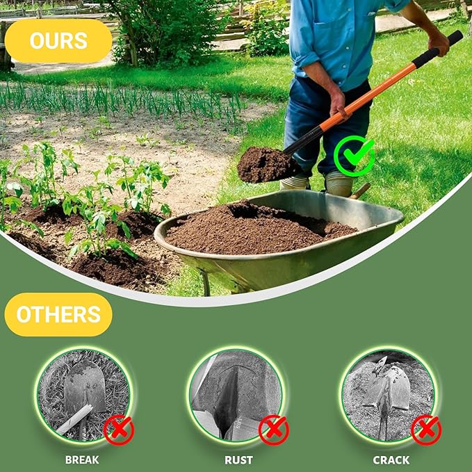 Small Shovels for Digging, Garden Spade Shovel Beach Shovels with 43.3in Handle,Heavy Duty Portable Metal Shovel for Gardening Camping Trenching Digging Landscaping,Off-Road Use, Orange