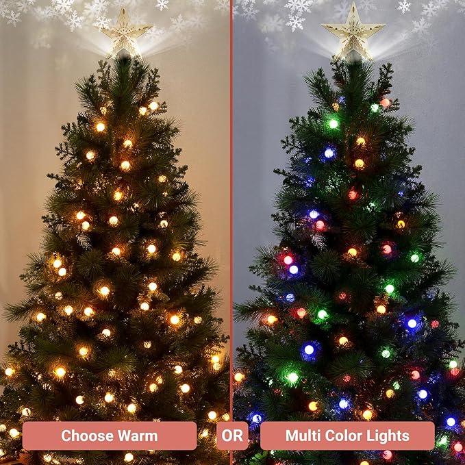 Evangeline 6.5ft Rotating Christmas Tree with Star Projector, 1024 Branch Tips, 380 Warm Lights and Rotating Base, 45" Wide Realistic Traditional Christmas Tree with Lights by Naomi Home