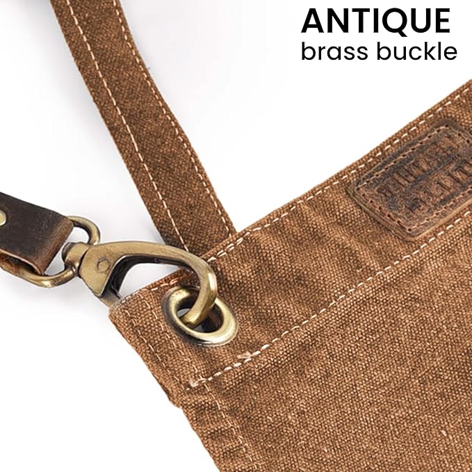 LEATHER VILLAGE Chef Aprons for Men Women with Large Pockets, Cotton Canvas Cross Back Adjustable Work Apron, Size M to XXL