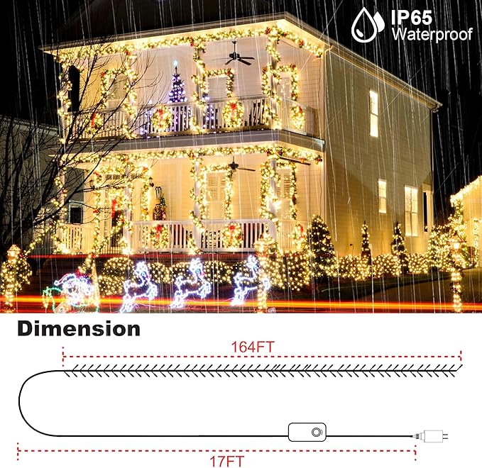 164 FT 500 LED Christmas Lights Outdoor, RGB Color Changing Lights with Remote & APP Control, 9 Modes Plug in Green Wire Fairy Lights for Indoor Outdoor Room Garden Christmas Tree Party Decor