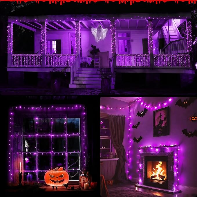 WBao Halloween Lights 300LED 108ft, Super Bright LED String Lights with UL Certified, 8 Lighting Modes, Timer, Connectable, Memory & Waterproof for Indoor Outdoor Halloween Decorations, Purple
