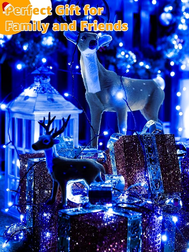 500 LED 164 FT Christmas Lights, Waterproof Outdoor String Lights with Remote and Timer, Christmas Tree Lights with 8 Modes Dimmable, Fairy Lights for Holiday Decor (Blue)