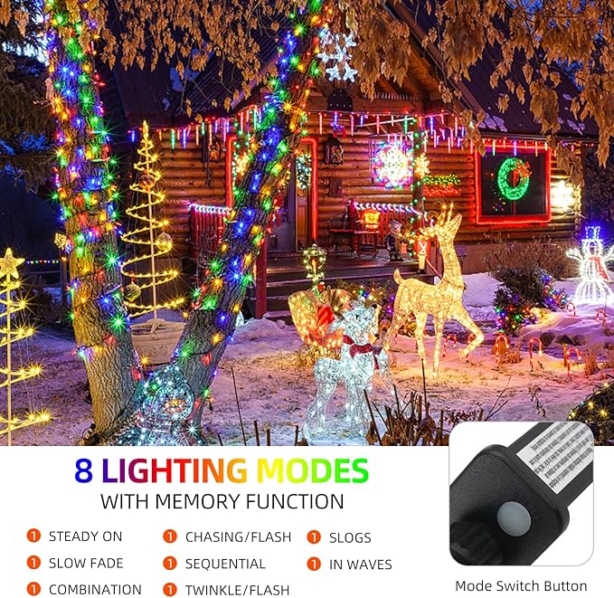 170FT 500LEDs Christmas Lights Outdoor Indoor String Lights 8 Modes Memory Function for Christmas Tree Party Decoration, 100% UL Listed (Multicolor)