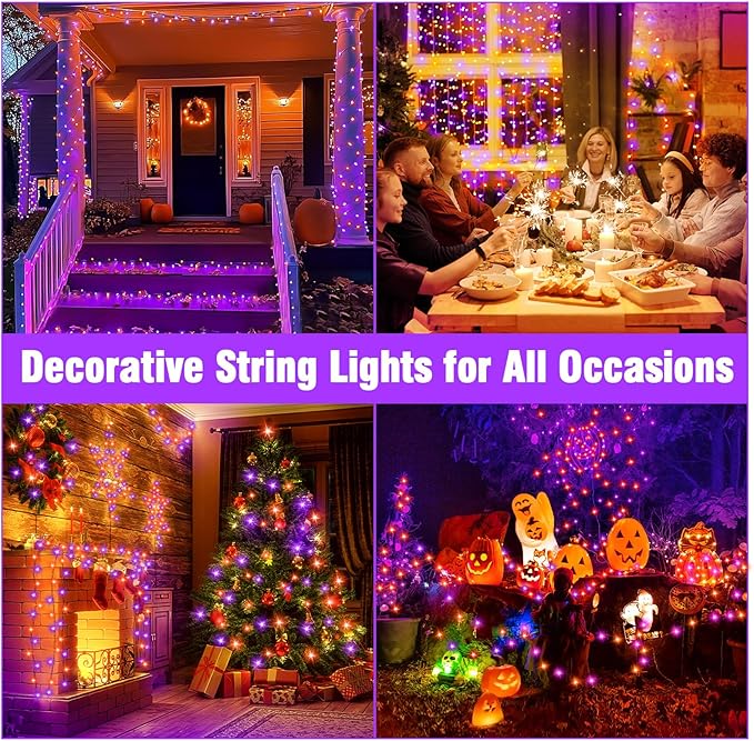 Nisocy 66FT LED String Lights Outdoor Waterproof – Purple Orange Fairy Lights with Plug, Connectable Christmas Tree Lights for Patio, Garden, Bedroom, Wedding, Party, Decor