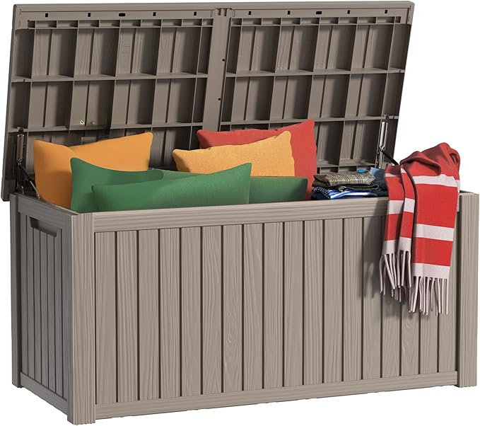 180 Gallon Waterproof Outdoor Storage Box, UV Resistant Resin Deck Box with Hydraulic Rod for Reinforced Stability, Perfect for Patio, Garden, and Pool, Grey