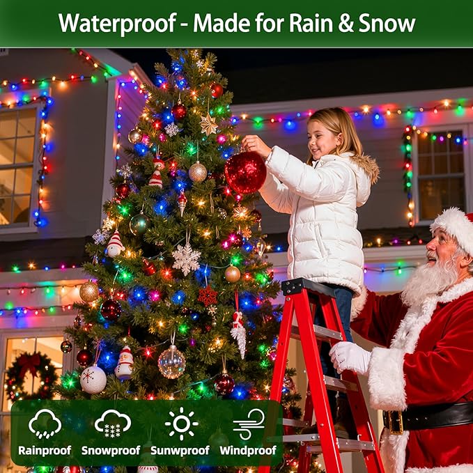 300LED Christmas Lights Outdoor Indoor Use, 12 Lighting Modes 75ft Christmas Tree Lights with Timer, Dimmable Multicolor LED StringLights Waterproof for Yard Tree Wedding Party Holiday Multicolor