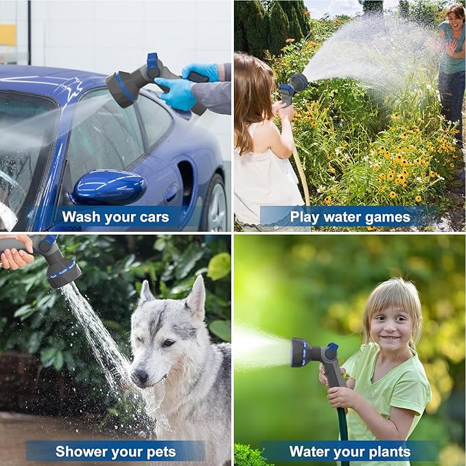 Garden Hose Nozzle heavy Duty - 9 Spray Patterns, High Pressure, Thumb Flow Control, On/Off Valve - Ideal for Lawn Watering, Car Wash & Pet Cleaning