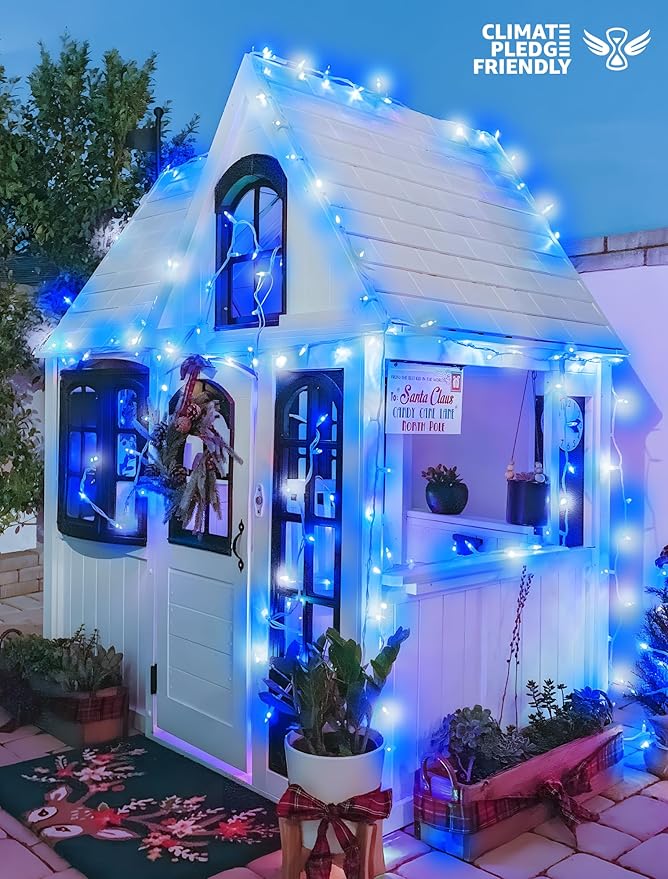 33FT 100 LEDs String Lights Waterproof Fairy Lights 8 Modes with Memory 30V UL Certified Power Supply for Home, Garden, Wedding, Party, Christmas Decoration Indoor Outdoor (Cool White+Blue)