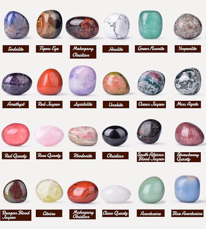 Polished Multicolor Healing Crystal Stone Set, 24 Types of 0.8" Handpicked Tumbled Stones for Healing, Reiki, Meditation, Crafting, Home Decor, Ethically Sourced, Mixed crystals-0.8"