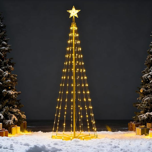 JOIEDOMI LED Christmas Cone Tree Lights, 6FT Outdoor Lighted Tree with 8 Lighting Modes & Star Topper, Christmas Decorations for Yard Porch Patio Garden Holiday Decor, Multicolor