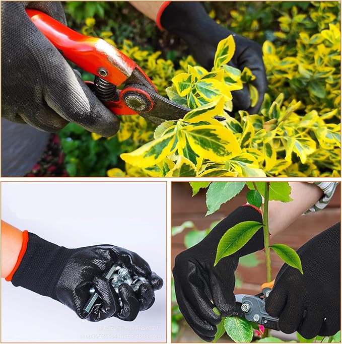 72 Pairs Gardening Work Gloves, Bulk Rubber Coated, Large, Black, 144 Count