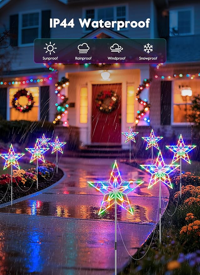 Brightown Pathway Lights Outdoor Christmas Decorations, Set of 10 Large Waterproof Stake Decorative Light for Outside Sidewalk Yard Lawn Path Walkway Driveway Marker Stake, Multicolor