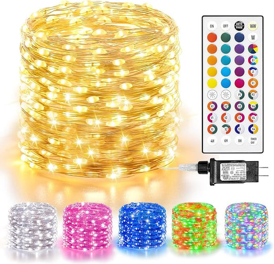 Lithome Led Christmas Fairy Lights Plug In, 200LED 66FT Color Changing Fairy Lights with Remote, 9 Modes Led Christmas Lights Indoor Dimmable, RGB Fairy String Lights Twinkle for Xmas Home Party Decor