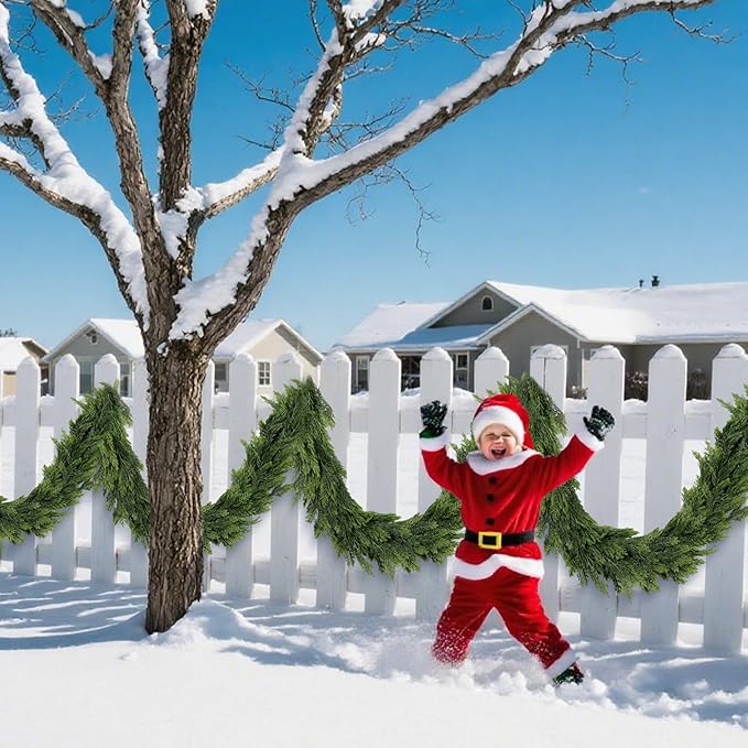 9FT Artificial Christmas Cedar Garland, Realistic Soft and Thick Touch Greenery Cedar Pine Garlands for Mantle Table Fireplace Door Stairs Holiday Christmas Decorations Outdoor Indoor(1pcs)