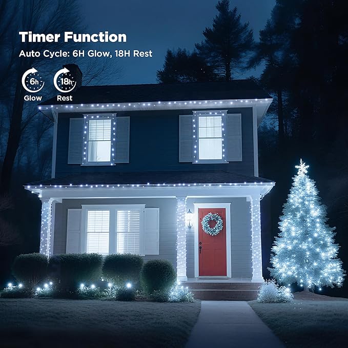 WBao Christmas Lights Indoor Outdoor 300LED 108ft, Super Bright LED Christmas String Lights with UL Certified, 8 Modes, Timer, Connectable & Waterproof for Trees, Patio, Xmas Party Decor, Cool White