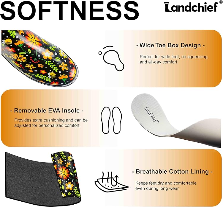 landchief Rain Boots for Women, Waterproof Ladies Tall Knee High Rubber boots,Comfort Garden Boots Anti-Slip Mid Heel Women Rain Shoes Outdoor