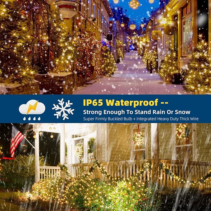 328FT 1000LEDs Christmas Lights Outdoor Indoor 8 Modes for Christmas Tree Party Decoration, 100% UL Listed (Warm White)