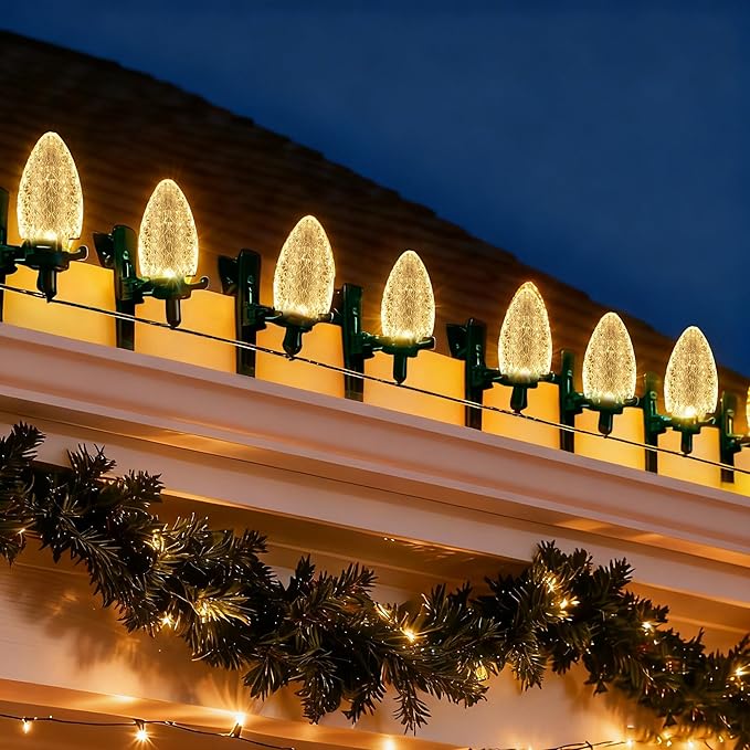 TW SHINE C9 Christmas Lights, 100 LED 66 FT Christmas String Lights Outdoor with 100 Spring Clips and Timer, Waterproof Connectable for Indoor Yard Xmas Tree House Decorations (Warm White)