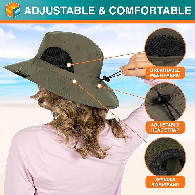 SUN CUBE Wide Brim Sun Hat Men Women, Fishing Hats Sun UV Protection, Mens Hiking Bucket Hat Safari Beach Boonie, UPF 50+