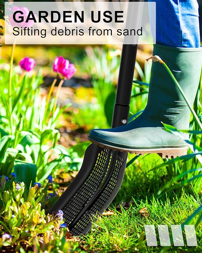 53.93 Inch Sifting Shovel, Heavy Duty Sand Sifter Square Cleaning Scoop Detachable 35-inch Short Sifter for Beach Chicken Coop/Animal House Poop Shovel