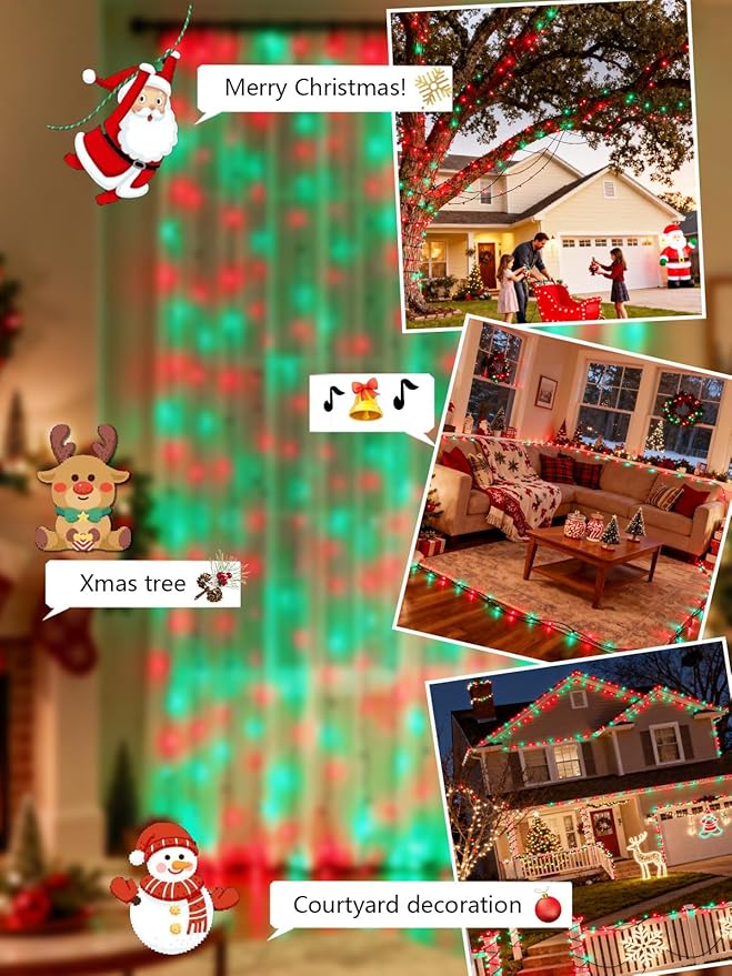 Voice Controlled Christmas Lights with Remote, 99 FT 300 LED String Lights Indoor Outdoor with 12 Modes 3 Timers, Dimmable Twinkle Light Plug in Waterproof for Xmas Tree Party Decor, Red and Green