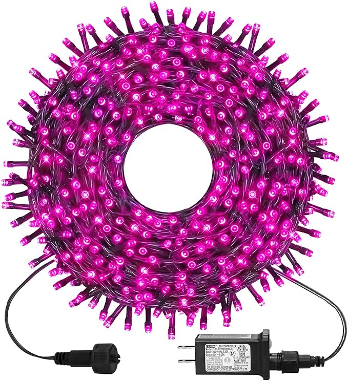 kemooie 300 LED Pink Christmas Lights, 99FT Connectable 8 Twinkle Modes String Lights with Memory Function, Waterproof for Outdoor Indoor Wedding Party Valentine's Day Decoration