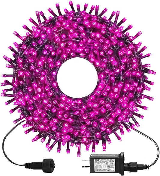 kemooie 300 LED Pink Christmas Lights, 99FT Connectable 8 Twinkle Modes String Lights with Memory Function, Waterproof for Outdoor Indoor Wedding Party Valentine's Day Decoration