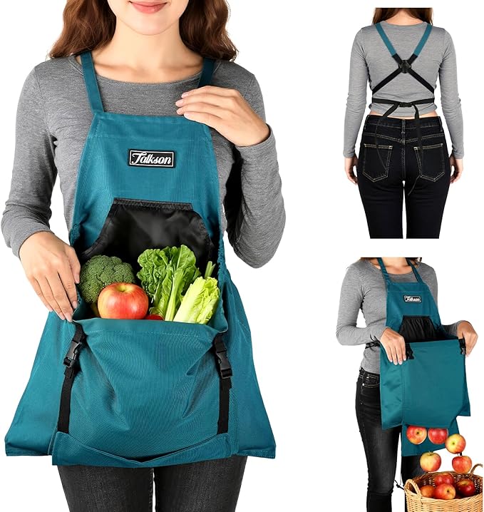 Gardening Apron, Garden Apron with Quick Release Pockets,Water Resistant Oxford with Adjustment Cross Strap,Farm Work