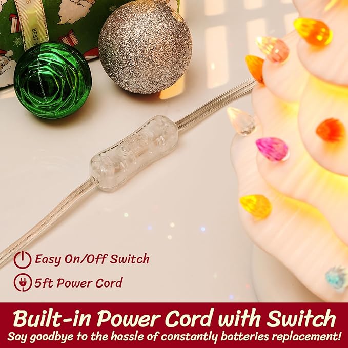 Lakumu 16.5" Table Top Christmas Tree, Hand Painted Resin Christmas Tree with Lights, Pre-lit Xmas Tree Decor Lighted Tabletop Decoration with Multicolored LED Bulbs, Ceramic-Like Finish, White