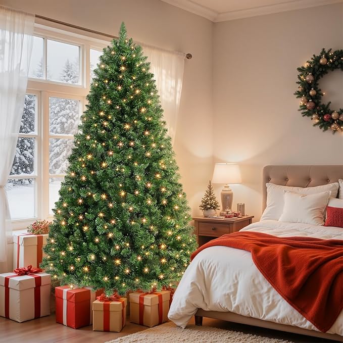 SHareconn 9ft Prelit Artificial Classic Spruce Christmas Tree with Remote Control, 640 Warm White & Multi-Color LED RGB Lights, 2316 Branch Tips, 9 FT Perfect Choice for Home Xmas Decoration, Green