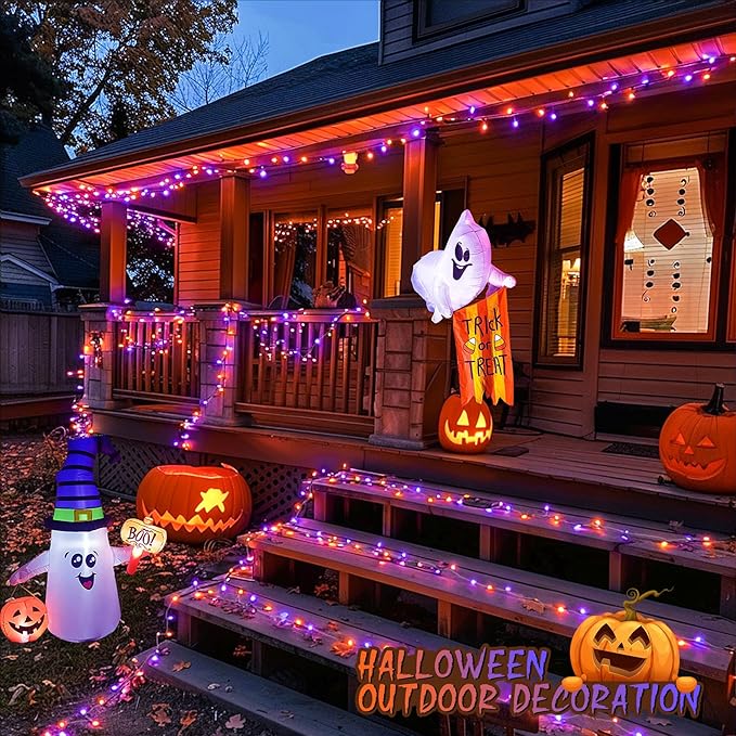 JMEXSUSS 600 LED Halloween String Lights Outdoor, Orange and Purple Halloween Lights Clear Wire, Twinkle String Lights Plug in for Tree Christmas Decorations