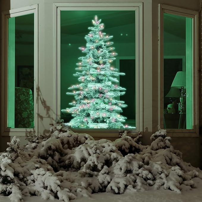 Fraser Hill Farm 6.5-Ft. Pine Valley Flocked Artificial Christmas Tree with Dual Multicolor & Warm White LED Lights, Prelit Foldable Fake Tree with Realistic Snowy Foliage for Home Decoration