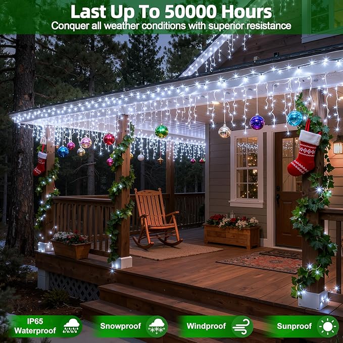 810 LED Christmas Lights with 180 Drops, 82ft 12 Modes Cool White Fairy String Lights with Timer Dimmable, Waterproof Twinkle Lights for Halloween Outdoor Holiday Wedding Party Eaves Christmas Decor