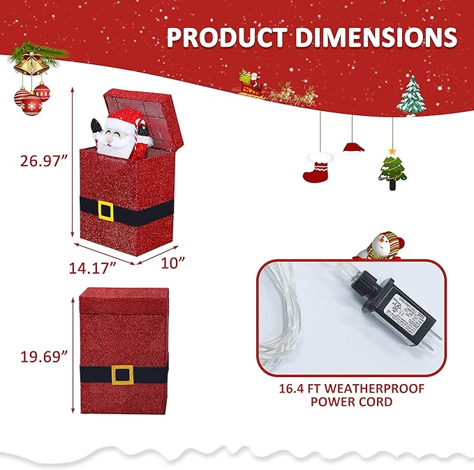 Light Up Electric Santa Claus Decor with 100 LED Lights, 3D Pre-Lit Animated Santa Claus for Xmas Decoration, 14" L x 10" W x 27" H Freestanding Glittered Display for Outdoor, Indoor