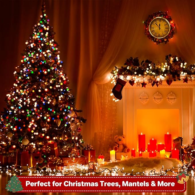 132FT 400 LED Christmas Tree String Lights Outdoor Fairy Lights Plug in, Expandable Green Wire Clear Bulbs Mini Lights 8 Modes, Xmas Wedding Party Decoration (Multicolor)