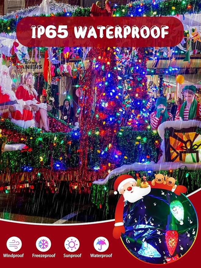 C6 Solar Christmas Lights Outdoor, 50 LED 23FT Christmas Decorations Outdoor Waterproof, Solar String Lights for Outside with 8 Modes, Fairy Twinkle Light for Tree Party Garden Xmas Decor (Multicolor)