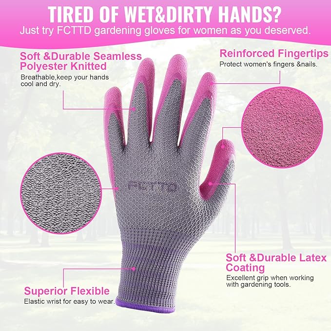 6 Pairs Gardening gloves for women ladies, Garden gloves with rubber coating, Work gloves for Weeding, Digging, Raking, Pruning Flower Rose (Small/7)