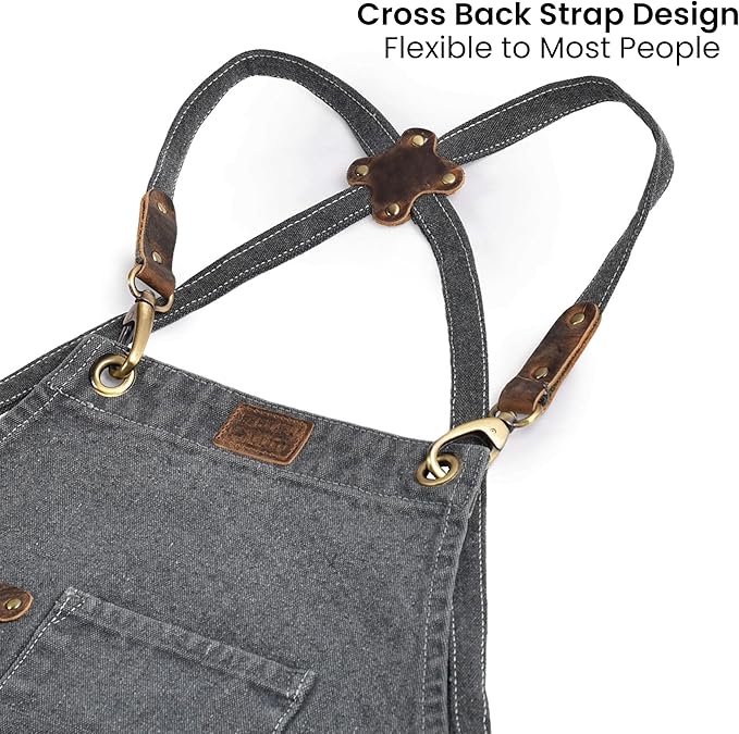 LEATHER VILLAGE Chef Aprons for Men Women with Large Pockets, Cotton Canvas Cross Back Adjustable Work Apron, Size M to XXL