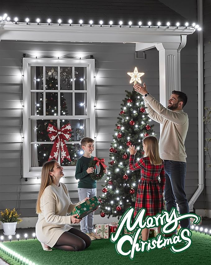 C9 LED Christmas Lights Outdoor with 100 Spring Clips, 81FT 100 LED C9 String Lights Waterproof Connectable Commercial Grade for Outside Roofline Patio House Garden Yard Christmas Decor, White 2 Pack