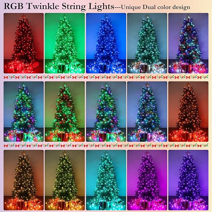 Joomer Color Changing Christmas String Lights,164FT 500 LED RGB LED String Lights Outdoor Fairy Twinkle Tree Light with Remote Timer Plug in for Room Indoor Wedding Party Christmas Decorations