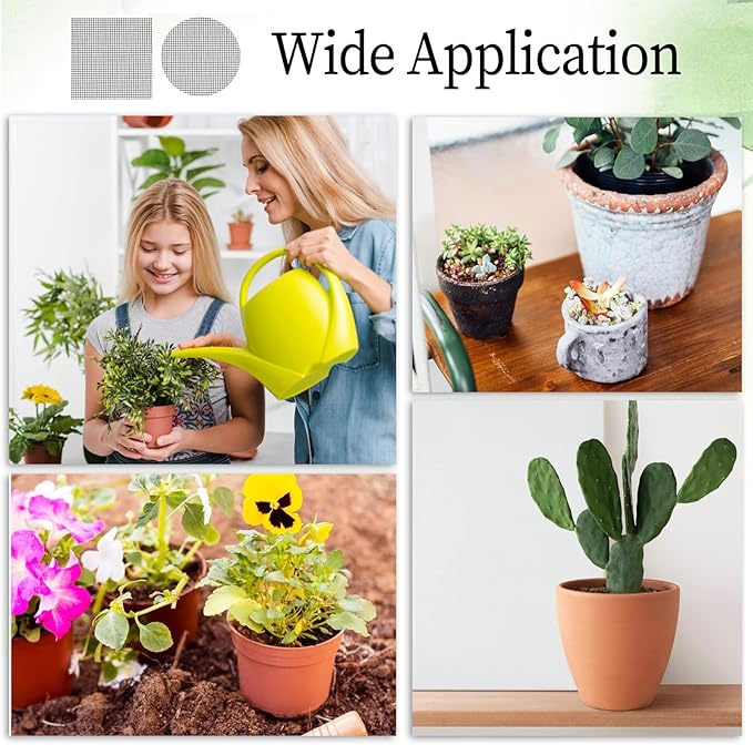 50pcs Flower Pot Hole Mesh Pad 4 Inch Round/Square Polyethylene Bonsai Mesh Drainage Screens Garden Drainage Mesh Plant Pot Bottom Mesh Keep Soil from Flowing Away