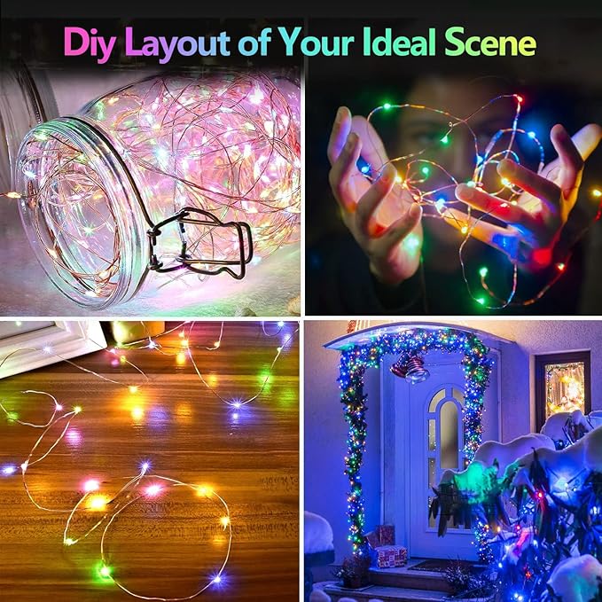 2 Pack Christmas Battery Operated Fairy Lights with Remote, 66FT 200LED Waterproof Battery Christmas Twinkle Lights with Timer, String Light for Bedroom Christmas Decorations (Multicolor)