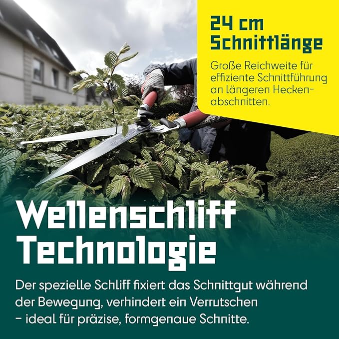 BERGER Professional Hedge Shear, Self-Sharpening 9.45" Steel Blades, Chrome-Plated Wavy Blades, 2 Sap Grooves to Prevent Sticking, Wood Handles, 4590