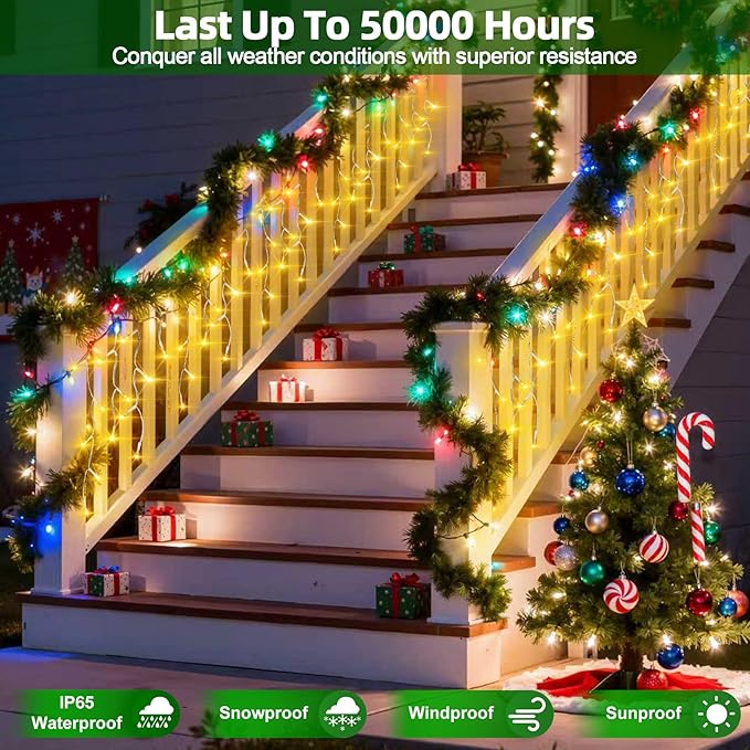 810 LED Christmas Lights with 180Drops, 82ft 12 Modes Warm White Fairy String Lights with Timer Dimmable, Waterproof Twinkle Lights for Indoor Outdoor Holiday Wedding Party Eaves Yard Christmas Decor