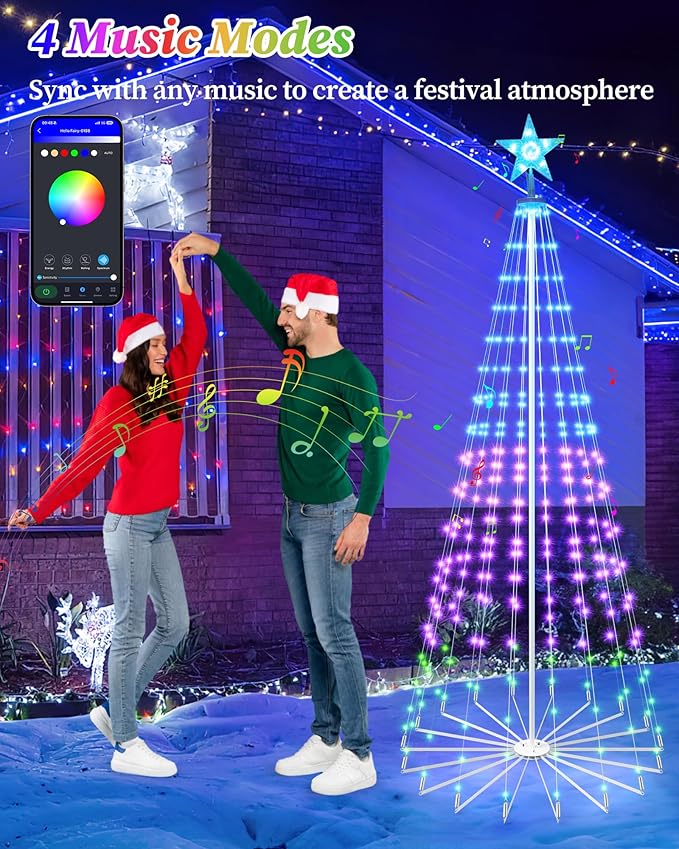 Brightever 9FT 460 LED Smart Cone Christmas Tree, Outdoor Prelit Christmas Tree with 16 Million DIY RGB LED Light Show, Remote APP Control Color Changing Music Sync for Xmas Outdoor Decorations